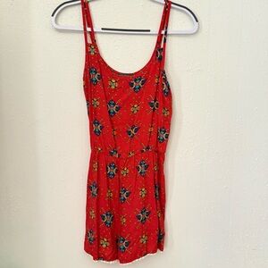 Red Floral Print Sleeveless Romper